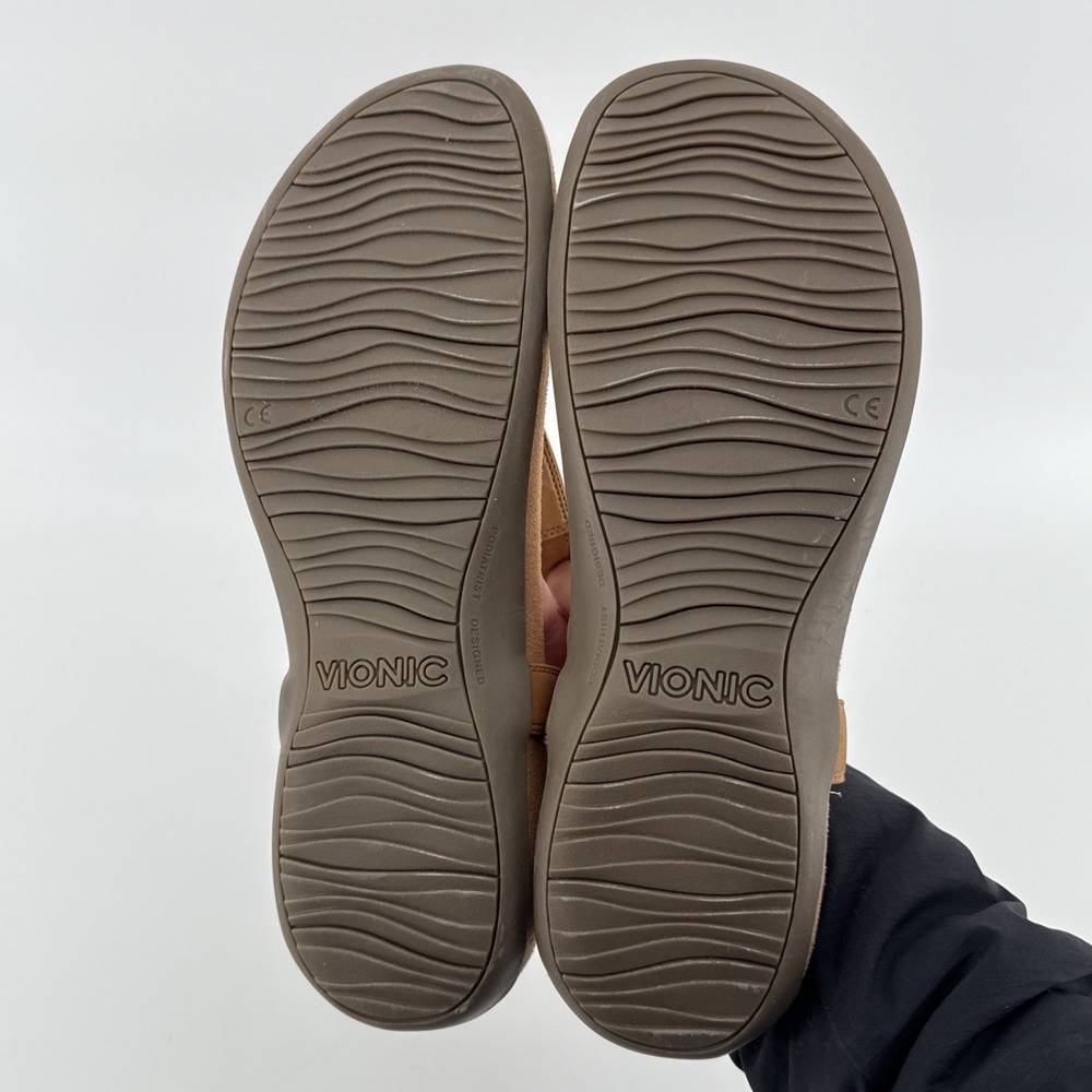 Vionic Brea Sandals Women 11 Tan Leather Slingback Toe Post Comfort Arch Support - Picture 6 of 10